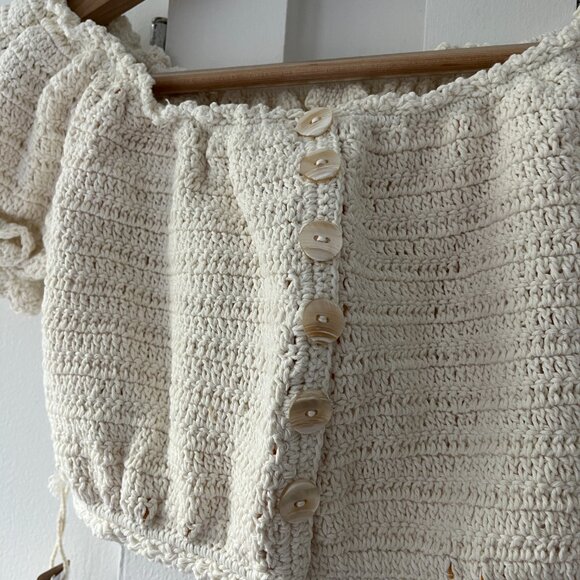 She Made Me Crochet Knit Off Shoulder Crop Top - Ivory - Size M - Picture 5 of 8